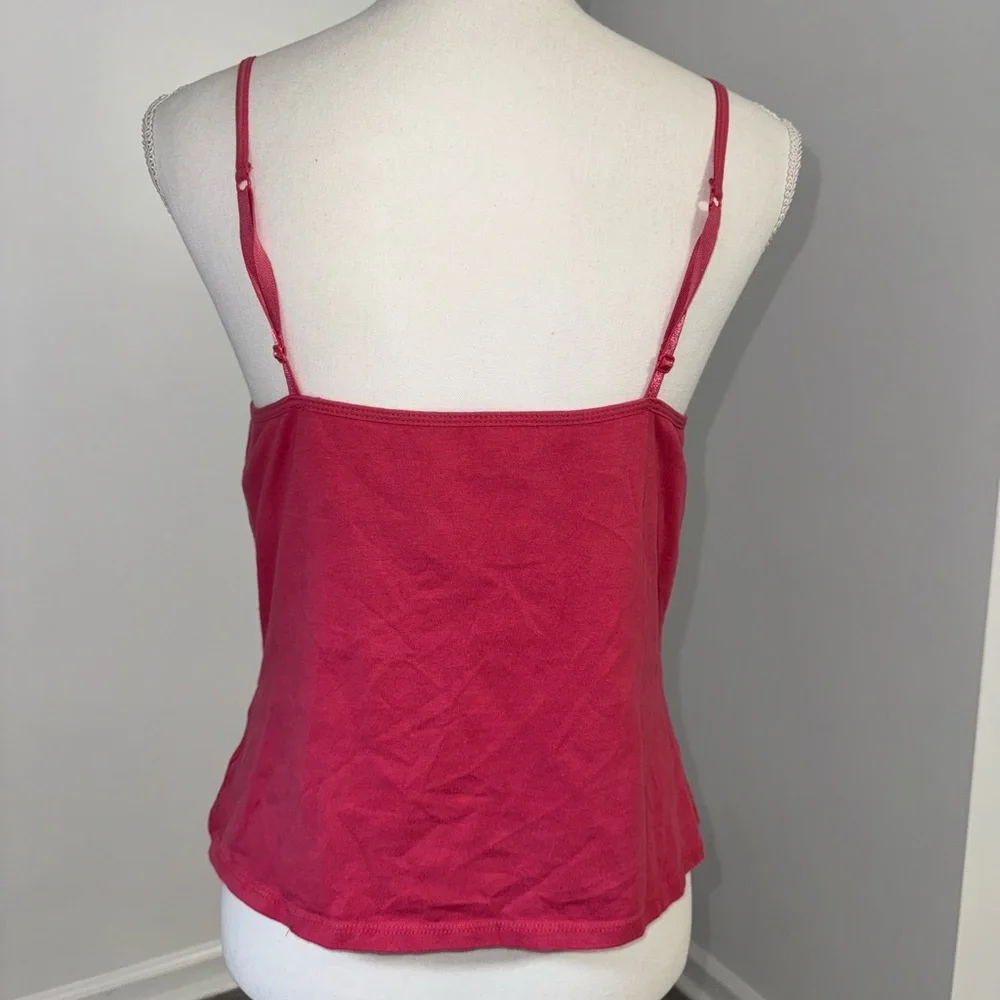 Caribbean Joe Pink Lace Trim Camisole‎ Tank Top Large Y2K Built In Bra